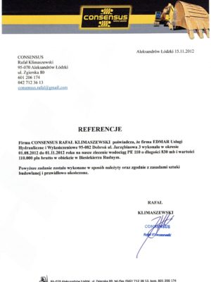 Referencje wodociąg wodociąg Besiekierz